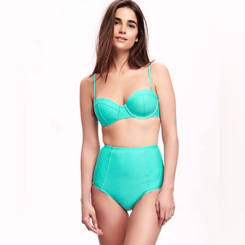 High-waisted, Vintage Style Swimsuit, Aqua Blue